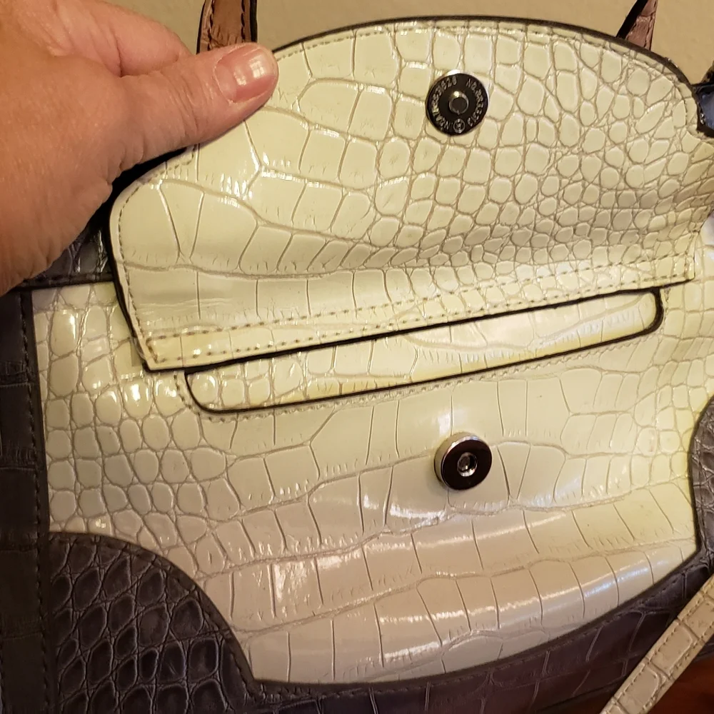 Guess Croc-Embossed Satchel in Pink Gray and Cream